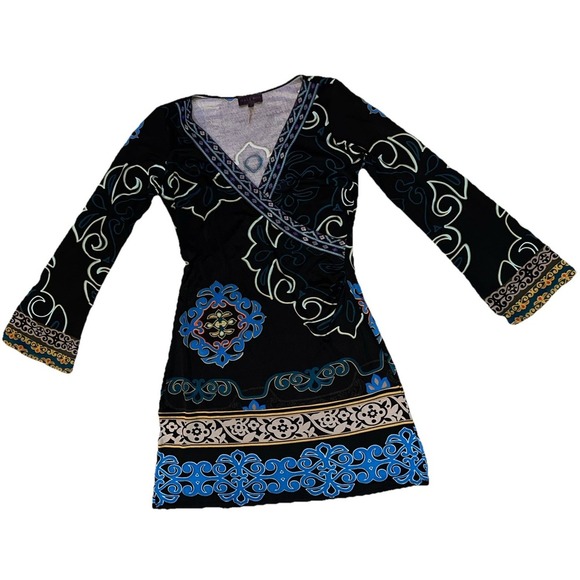 Hale Bob Designer Sz S Dress‎ Black Multicolor Long Sleeve 100% Silk Embroidery - Picture 1 of 8